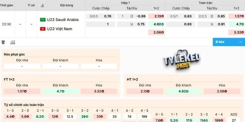 Chốt kèo trận U23 Saudi Arabia vs U23 Việt Nam